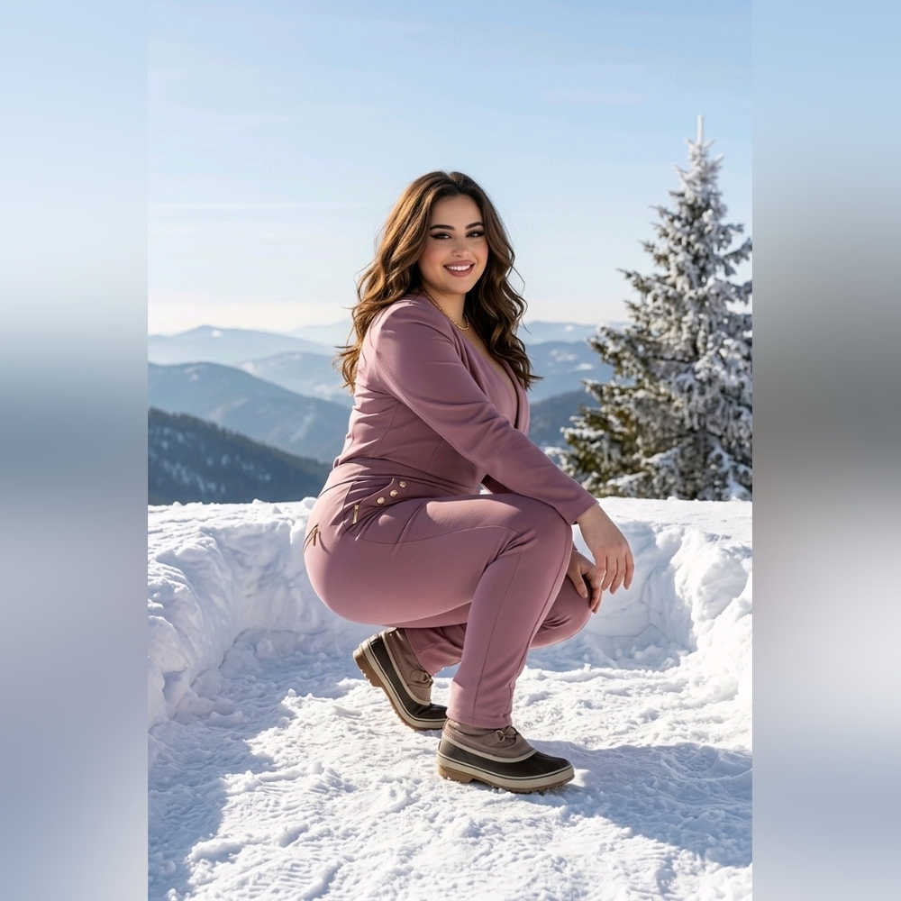 🌷 Dusty Rose Thermal Leggings L/XL – Soft Fleece Inside & Gold Button Detail